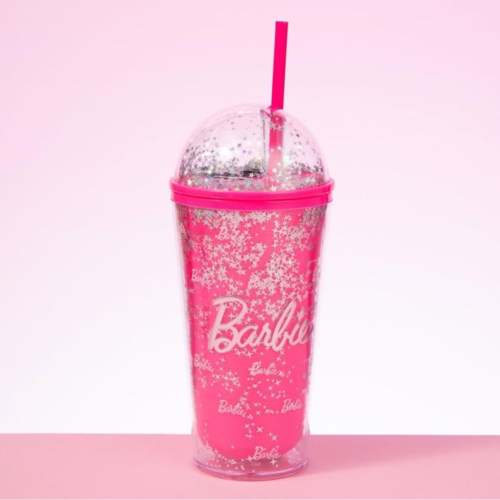 Barbie x Miniso Collab Pink Glitter Silver Star Dome Tumbler with Straw EUC - Picture 6 of 12
